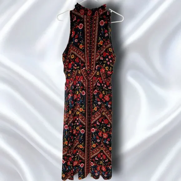 Boho Floral Mock Neck long Dress Medium - Picture 5 of 6